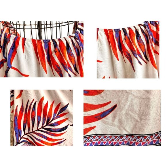 Lascada On Off Shoulder Top Size 12 14  White Festive Leaves Boho Hippie… - Picture 10 of 12